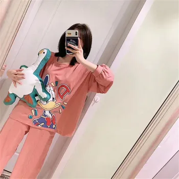 

Pajamas Summer Ladies Home Service Cartoon Loose Pajamas Set Women Set Disney Girl Autumn New Donald Duck