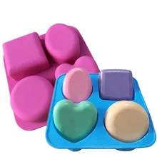 

4 Cavity Soap Molds Round Oval Heart Square Shape Handmade Mold Portable Unique Making Tools