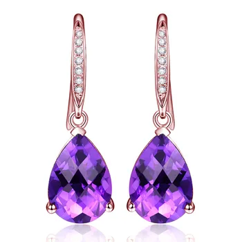 

AMETHYST GEMSTONES PURPLE CRYSTAL DANGLE DROP EARRINGS FOR WOMEN PENDIENTES ROSE GOLD COLOR DIAMOND FASHION LUXURY JEWELRY GIFT