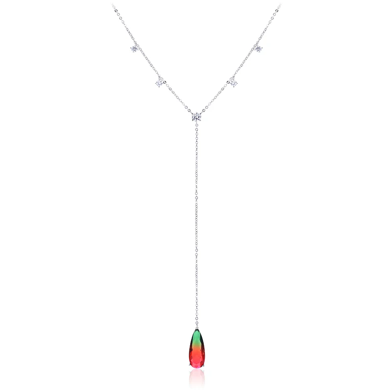 

VERY GIRL Fashion gradient watermelon red tourmaline stone water drop pendant necklace for female dress party jewelry