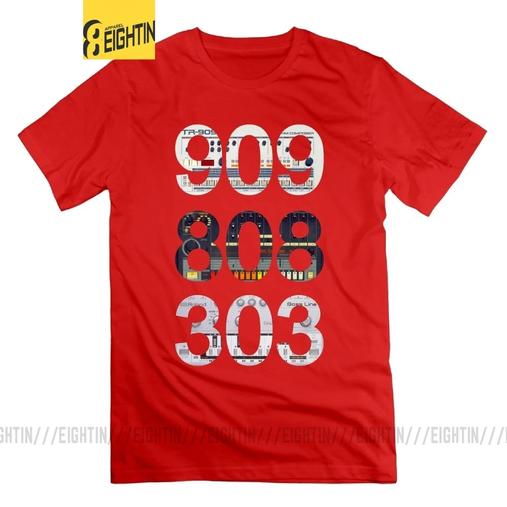 Roland 909 808 303 Классическая футболка с синтом барабанной машиной, Мужская одежда, хлопок, топы с коротким рукавом, вырез лодочкой, футболки с принтом - Цвет: Красный