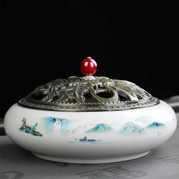 

1PC Portable Ceramic Mosquito Coil Holder Decorative Dispeller Incense Burner Mosquito Coil Box Plate for Outdoor Home (Random S