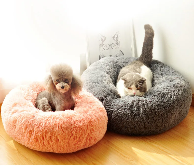 

Pet Bed Deep Sleep Cat Kennel Long Velvet round Litter Cat Bed Dog Mat Pets