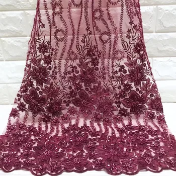 

Beautifical african fabrics net lace embroidered beaded fabric for dress High quality nigerian lace fabric with sequins ML5N359