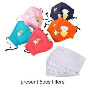 

1PC Kid Cotton Mouth Mask with 5 Filters Cartoon/PM2.5 Activated Carbon Filter Face Mouth Masks Washable Reusable Fashion Masque
