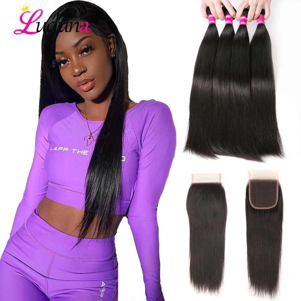 

Luduna Straight Bundles With Closure Brazilian Hair Weave Bundles With Closure Human Hair Bundles With Closure Non-remy