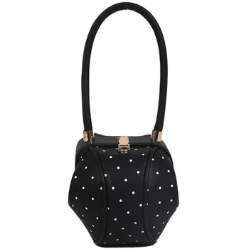 

Korean Version Of the Simple Wild Ring Handle Wallet European Retro Shoulder Bag Ladies Dumplings Shape Handbag Mini Bag Black