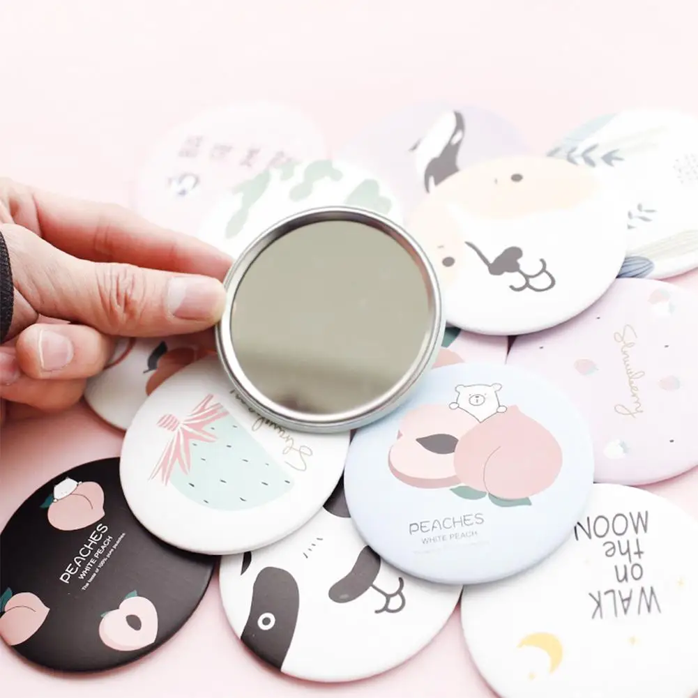 Travel Mirror Makeup Cute Mini Make Up Cartoon Small Round Portable Glass Home/School/Office Creative Wall Sticker | Канцтовары для