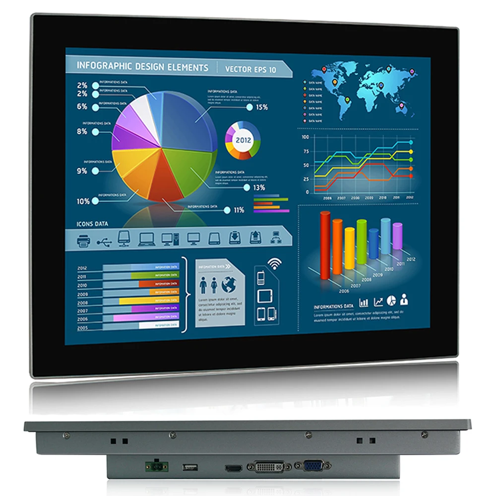15 inch Industrial Lcd Monitors VGA HDMI DVI USB Multi-Touch Screen Display rack mounting embedded monitor | Компьютеры и офис