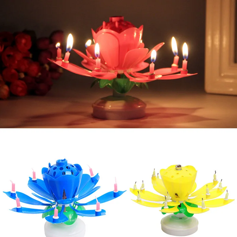 8/14pcs Candle Lotus Flower Rotating Happy Birthday Musical Party DIY Cake Decoration Candles For Gift SDF-SHIP | Дом и сад