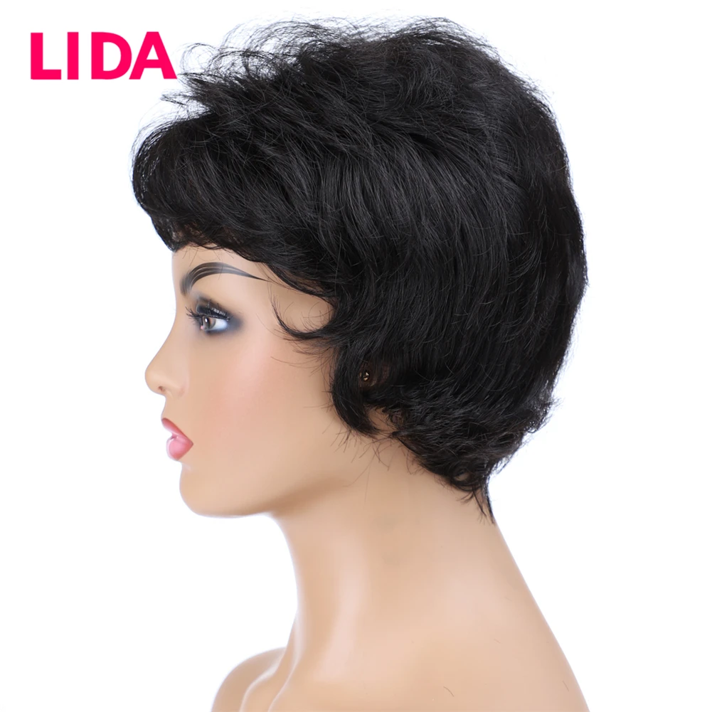  LIDA Short Human Hair Wigs 120% Destiny Natural Wavy Human Hair Wigs 6435 Remy Brazilian Human Hair