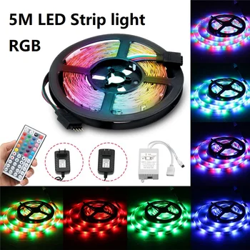

5M RGB LED Strip 3528SMD Not-waterproof LED Strip Lights + 44 Keys Remote Control US EU Power DC12V for Home Decor