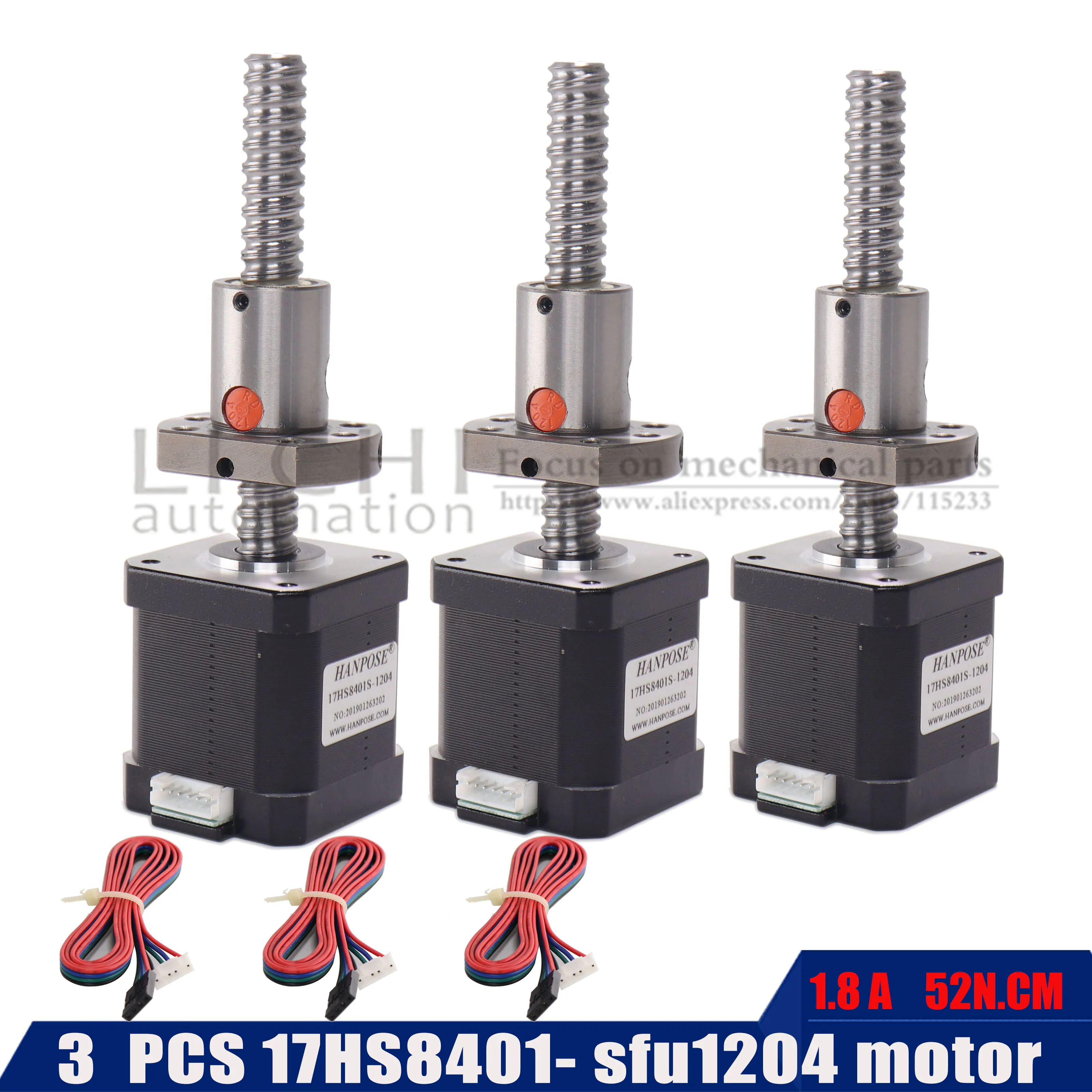

3pcs 17hs8401s 48mm 1.8A stepper motor with ballscrew sfu1204 motor nema17 42 motor for CNC engraving machine