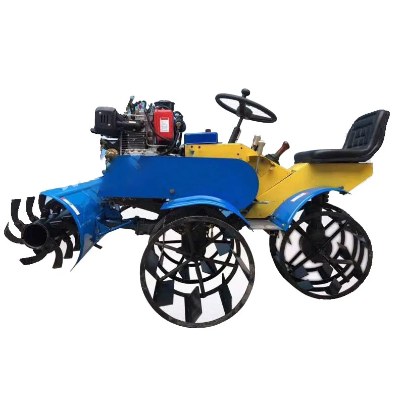 The new diesel paddy field rotary cultivator farming machine agricultural water and drought dual-use four-wheel micro-tiller agricultural gasoline micro tillage machine multifunction garden orchard vegetable field loose soil weeding rotary tiller tools