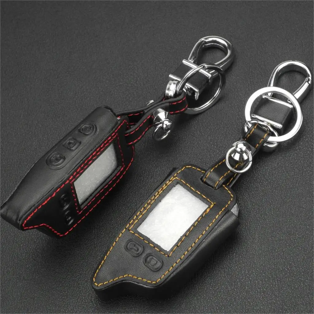 

jingyuqin For Tomahawk TW9010 TW9020 TW9030 Two Way Alarm System LCD Controller Keychain 5 Buttons Remote Leather Key Cover Case