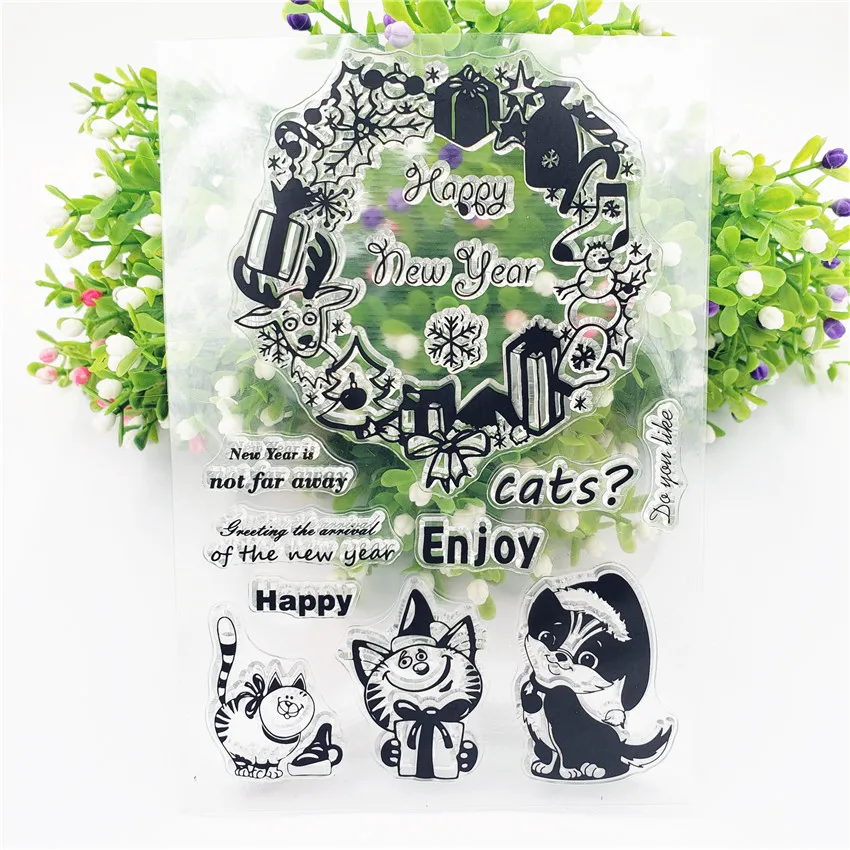Веселый год Милая печать Кот прозрачный штамп силиконовый штамп для скрапбукинга детей DIY Фотоальбом домашний Рождественский Декор