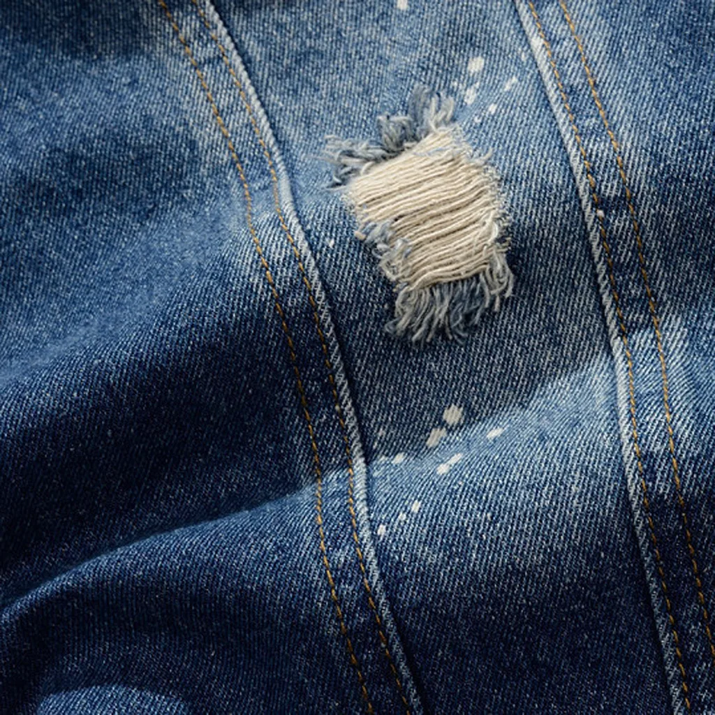 Приталенный мужской джинсовый, синие джинсы, пальто с длинными рукавами и дырками, Весенняя Повседневная Мужская Уличная ковбойская пуговица, винтажные куртки