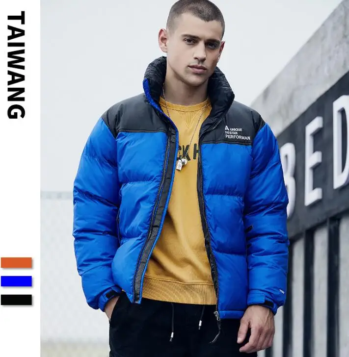 Мужское пальто размера плюс 3XL, парка со стоячим воротником, мужская зимняя куртка с буквенным принтом, теплая Повседневная куртка в стиле хип-хоп с капюшоном и хлопковой подкладкой - Цвет: blue