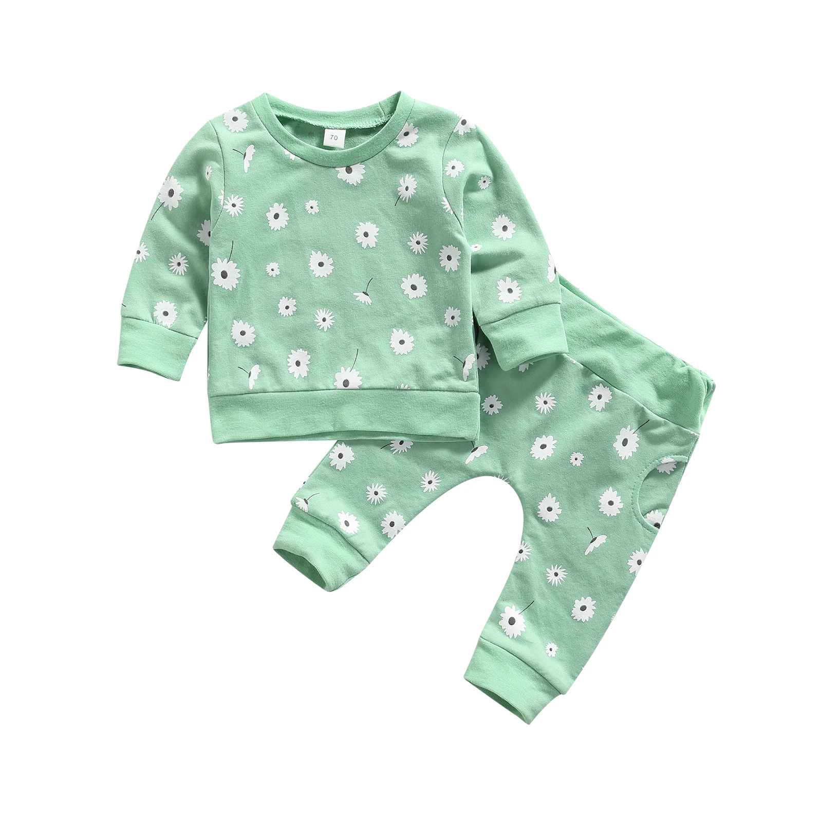 

Children's Clothing Set Autumn 2021 Floral Print Long Sleeve Pullover Tops Pocket Decoration Elastic Waist Pants Baby Clothes
