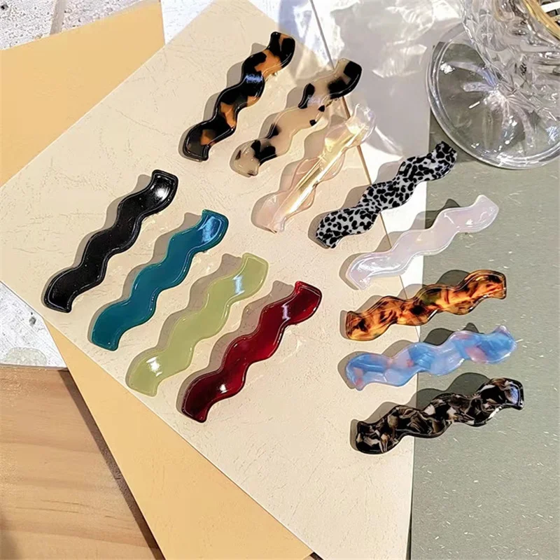 Trendy New Acetate Hair Clip Wave Shape Geometric Barrettes Korean Hair Accessories Plain Color Side Pins for Women Headwear