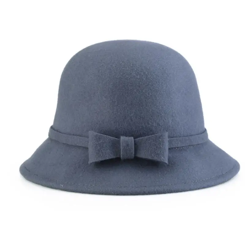 Womens 1920s Vintage Style Faux Wool Cloche Bowler Bucket Hat with Bow Accent - Цвет: 7