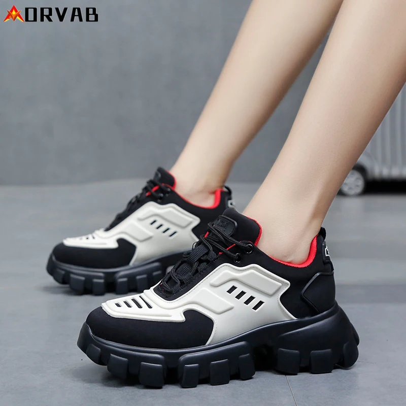 

Women Sneakers Luxury Shoes Women Designers 2019 Fashion High Platform Sneakers Flock Lace-Up Chunky Black White Shoes Woman New
