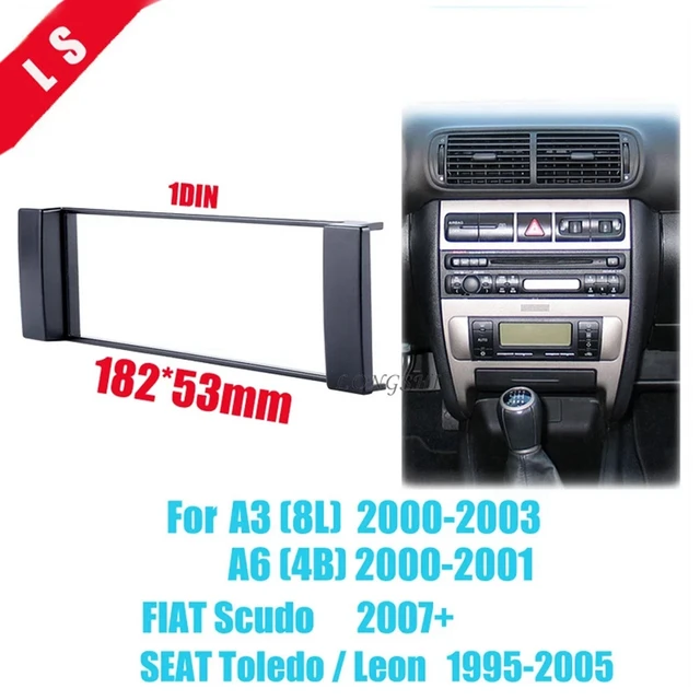 Radio Bezel/Installation Kit For Audi A3 8L, A6 C5, SEAT Leon/Toledo - 1 DIN, Black Adapter
