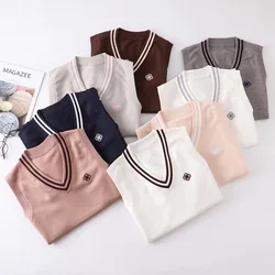 XS-XL Spring Autumn Men's Women's Sleeveless Stripes Knit Vests Pullovers V Neck Sweaters For JK School Uniform Student Clothes