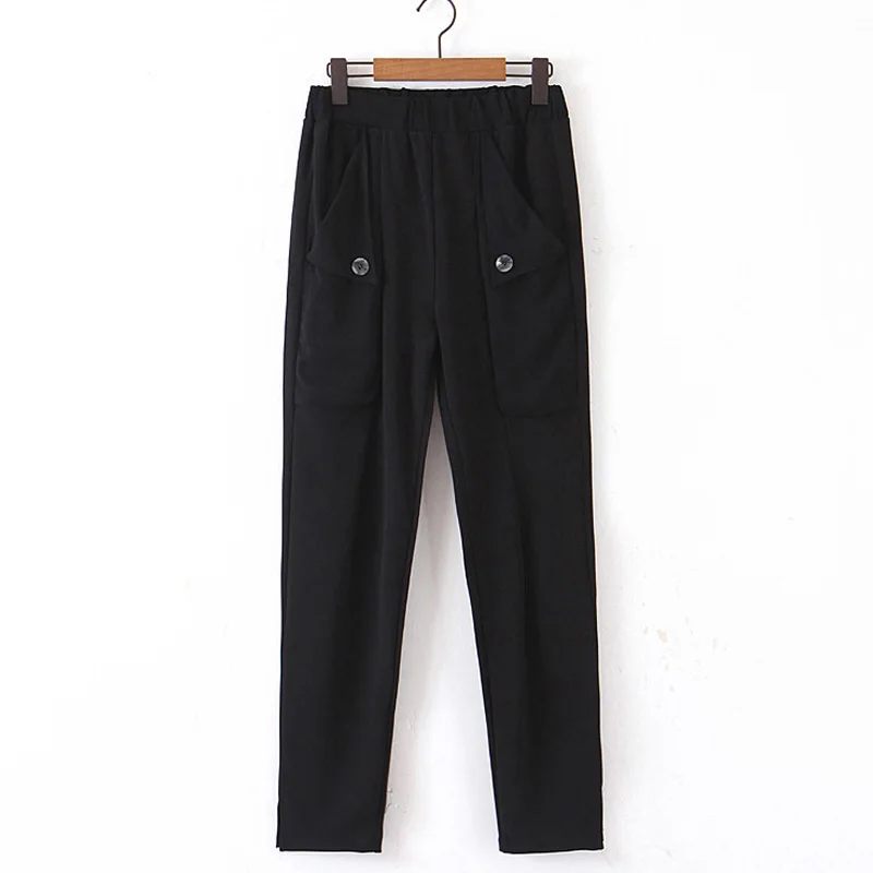 

Fandy Lokar Solid Pants Women Fashion Buttons Wlastic Waist Trousers Women Elegant Oversized Pockets Pants Female Ladies HAE