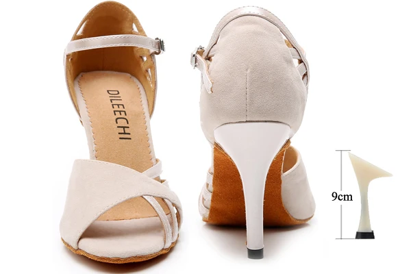DILEECHI/Обувь для латинских танцев; бархатная яркая женская элегантная обувь из искусственной кожи; Обувь для бальных танцев; босоножки на мягкой подошве; Высокий каблук 85 мм - Цвет: skin heel 9cm