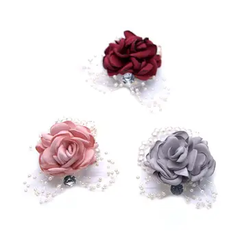 

2 Pcs Satin Rose Wedding Bridesmaid Wrist Flower Corsage Flowers Pearl Bead Wristband for Wedding Prom Party