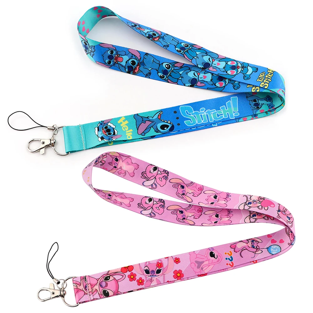 Yq774 Stitch And Pink Angel Lanyard Cinturino Per Telefono Per Chiavi Id Badge Holder Tracolla Portachiavi Cord Hang Rope Lariat Gift