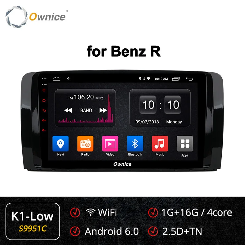 Ownice K1 K2 K3 Android 9,0 автомобильный DVD аудио плеер стерео для Mercedes/Benz/AMG R Class W251 R300 R350 R63 радио gps 4G Восьмиядерный - Цвет: S9951 K1-Low