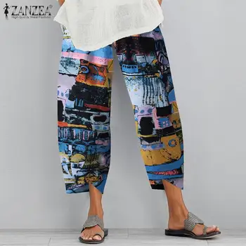 

Women's Summer Printed Trousers ZANZEA 2020 Vintage Print Harem Pants Elastic Waist Long Pantalon Casual Plus Size Turnip