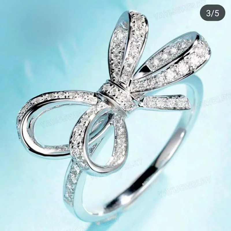 Милые женские свадебные кольца с бабочкой и бантом, элегантные серебряные кольца 925 пробы, Модные кольца для помолвки для женщин