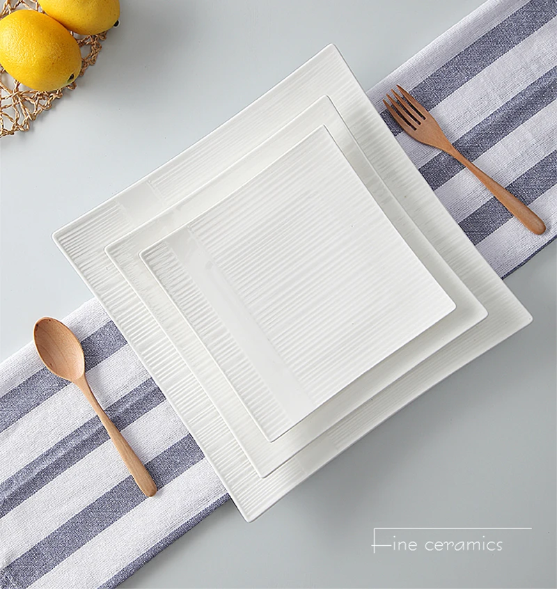 3pcs set 6+8+10inch plain white embossed porcelain charger plates for dinner ceramic platter square serving plate salad | Дом и сад