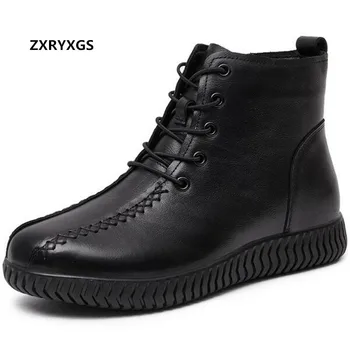 

2020 New Winter Genuine Leather Women Boots Warm Shoes Casual Sneakers Flat Comfort Soft Cotton Shoes Casual Women Ankle Boots