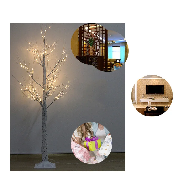 Лампа для рождественской елки, 24 В, светодиодный, серебряный, березовый, для помещений, праздничное украшение, теплый белый светильник ing для дома, сказочный светильник