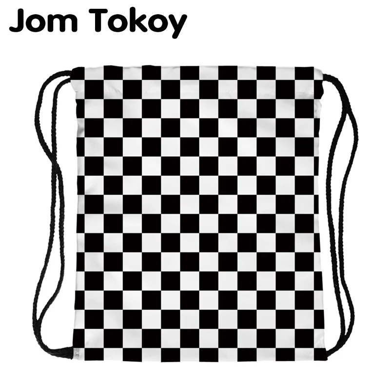 JomTokoy, модный Дамский рюкзак со стягивающим шнуром, черно-белый, с принтом, для путешествий, мягкая женская сумка со шнурком, сумки