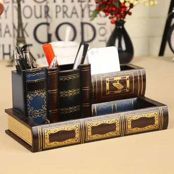 

Book Model Storage Boxes Multifunction Resin Pen Holder High Capacity Home Office Supplies Organization Retro Desktop Decor