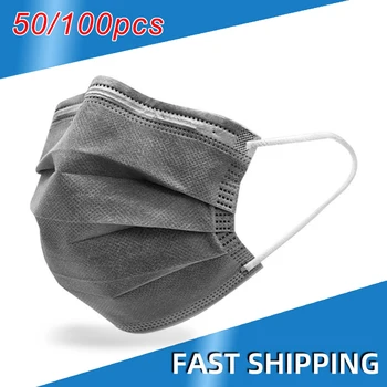 

50/100 PCS Disposable Masks 3-Layer Activated Carbon Non-woven Dust Mask Pm 2.5 Protective Mouth Face Mask Adult Mascarillas