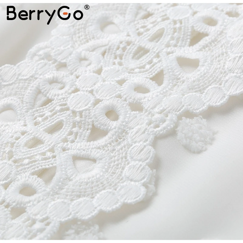 BerryGo элегантное осенне-зимнее белое платье женское винтажное кружевное платье в горошек женское шифоновое короткое платье с длинным рукавом vestidos