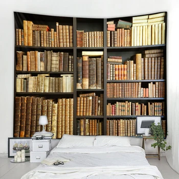 

Bookshelf Tapestry Art Wall Mounted Tapestry Bohemian Wall Hanging Study Room Living Room Bedroom Decoration Big Blanket