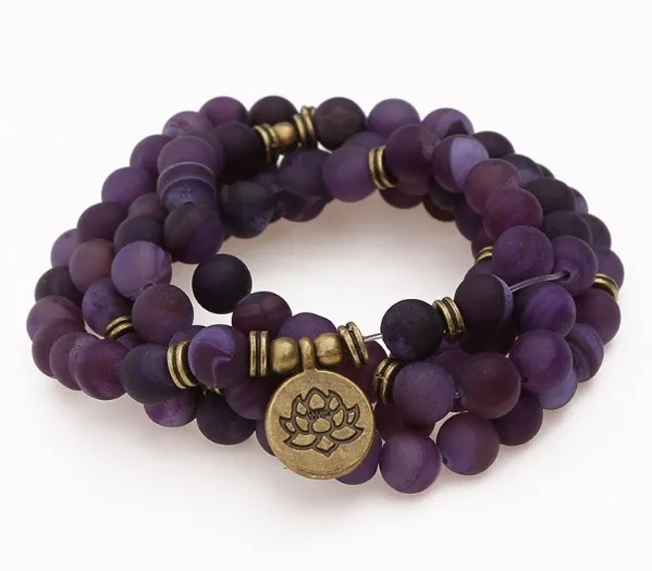 

purple 108 beads 8mm elastic adjustable Lotus life tree Buddha OM eye Chakra Reiki agate Onyx Bracelet necklace xf4g