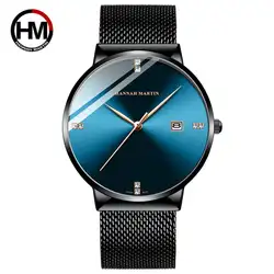 HANNAH Martin новые часы Мужские Простые кварцевые наручные часы алмазные водонепроницаемые часы повседневные деловые часы с датой часы мужские
