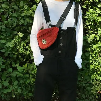 

Japanese Style Corduroy Velvet Fanny Pack Waist Bag Cute Cartoon Applique Embroidery Chest Shoulder Crossbody Purse