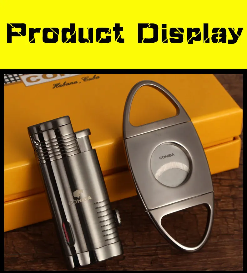 COHIBA зажигалка для сигар набор Бутановая газовая зажигалка с горелкой Jet Turbo зажигалки Металл Нержавеющая сталь Сигара резак острый