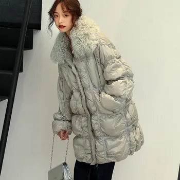 

Big Natural Raccoon Fur Collar White Duck Down Coat Women Parka 2020 Loose Plus Size Solid Thick Puffer Jacket Female Tops SL05