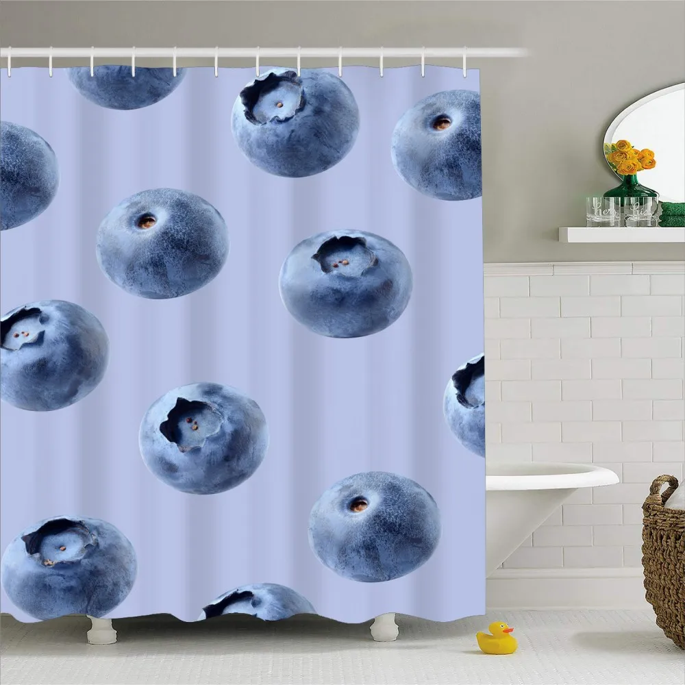 

Blueberry/Tomato Hanging Curtain Waterproof Mold Proof Polyester Shower Curtain for Home Bathroom Block the View 1 Piece 180x180