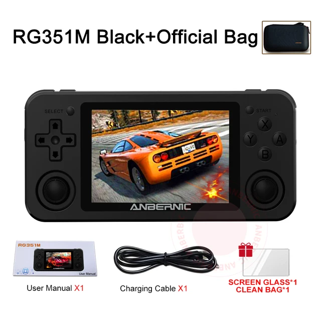 ANBERNIC RG351M RG350M Retro Video Game Console Aluminum Alloy Shell RK3326 2500 Game Portable Console Handheld Game Player RG351M Black 64G BAG